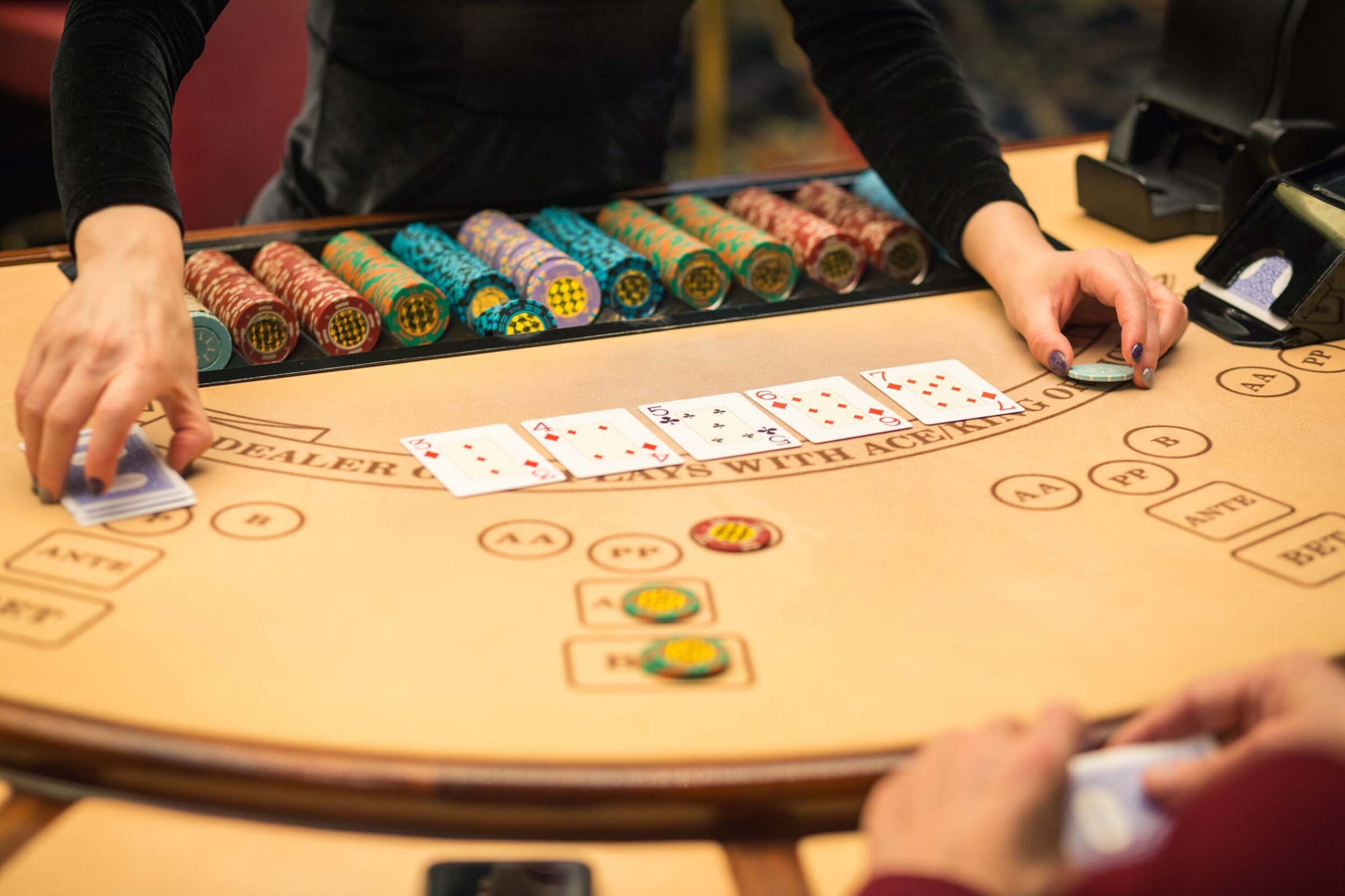 a blackjack casino table, closeup